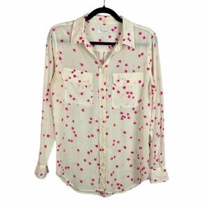 Equipment Femme Silk Stars Long Sleeve Button Front Blouse Small Cream Pink FLAW
